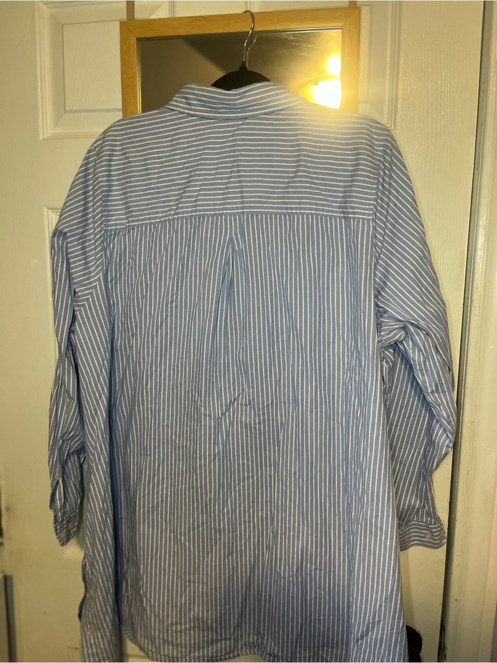 Size 22, Love & Legend Blue Striped Button-Up Shirt with Floral Embroidery - Picture 5 of 15